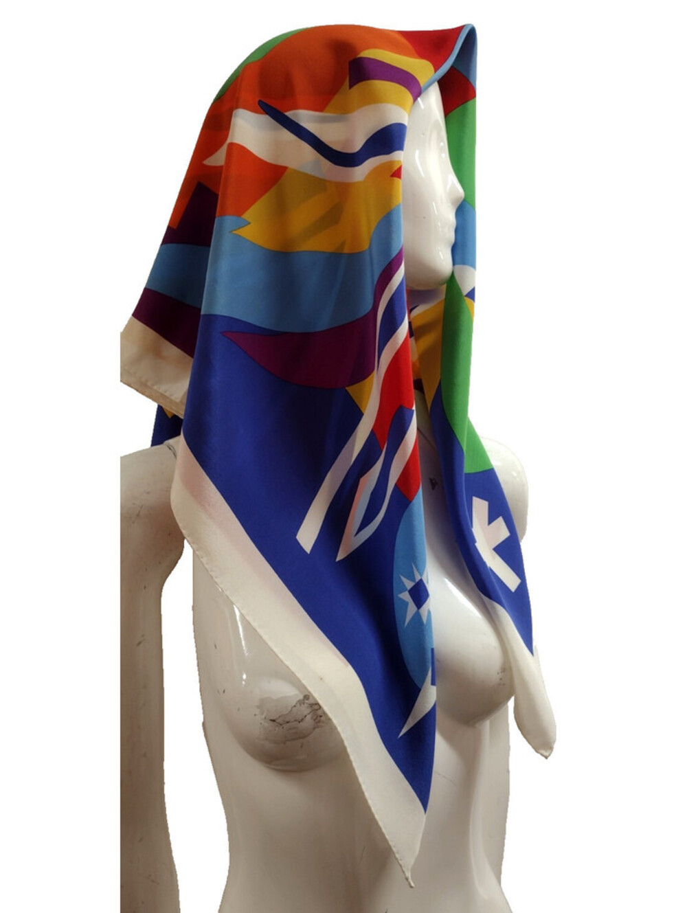Ginnie Johansen Rainbow Multicolor Silk Big Scarf Vibrant Color Vintage Designer